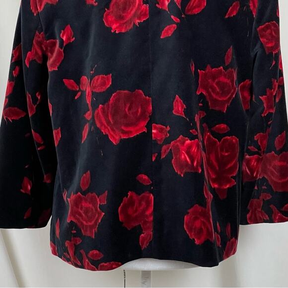 Talbots Black W Red Floral Pure Cotton Velvet Party Event Jacket NWOT Size 10 - Picture 7 of 12